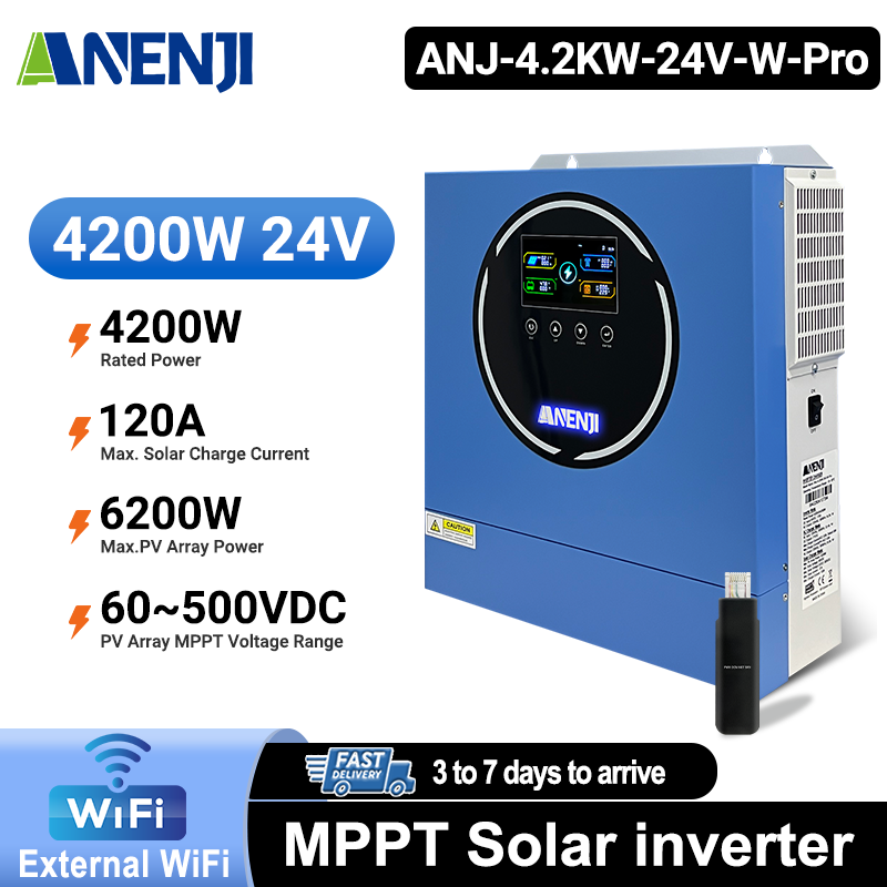 Pre-sale----ANENJI 4200W 4.2KW MPPT Hybrid Solar Inverter 24V On/Off Grid Dual Output Inverter 230VAC 120A Solar Charge Controller for PV 60-500V