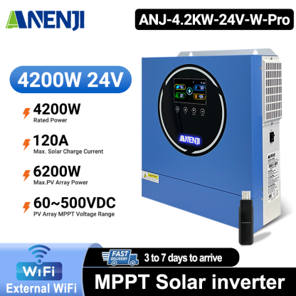 Pre-sale----ANENJI 4200W 4.2KW MPPT Hybrid Solar Inverter 24V On/Off Grid Dual Output Inverter 230VAC 120A Solar Charge Controller for PV 60-500V