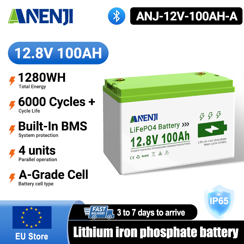 USA WAREHOUSE--ANENJI 12V 100Ah 1280WH LiFePO4 Battery RV Boot Solar Golf Cart Battery Built-in BMS Grade Lithium Iron Phosphate Off-Road Off-grid