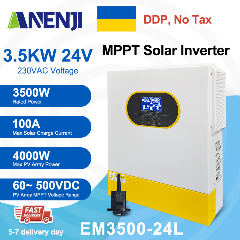 Ukraine DDP----3500W MPPT Hybrid Solar Inverter 3.5KW 24V On/Off Grid Photovoltaic Inverter 230VAC 100A Solar Charge Controller for PV 60-500V with external wifi RS232/RS485