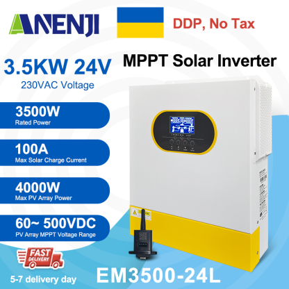 Ukraine DDP----3500W MPPT Hybrid Solar Inverter 3.5KW 24V On/Off Grid Photovoltaic Inverter 230VAC 100A Solar Charge Controller for PV 60-500V with external wifi RS232/RS485