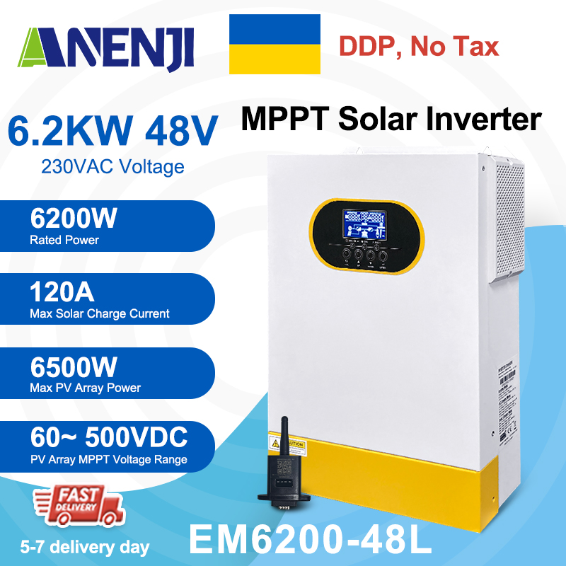 Ukraine DDP----6.2KW Hybrid Solar Inverter MPPT 48V Photovoltaic Inverter 230VAC Pure Sine Off Grid PV 500V 120A Solar Charge Controller with external wifi RS232/RS485