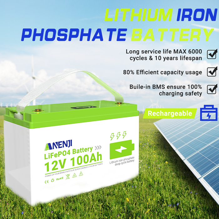 12V 100Ah 1280WH LiFePO4 Battery RV Boot Solar Golf Cart Battery Built-in BMS Grade Lithium Iron Phosphate Off-Road Off-grid