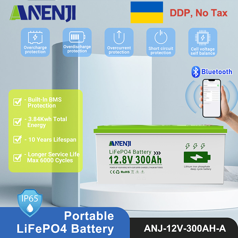 Ukraine Delivery Directly---Anenji 12V 300Ah 3840WH 3.84KWH LiFePO4 Battery RV Boot Solar Golf Cart Battery Built-in BMS Grade Lithium Iron Phosphate Off-Road Off-grid