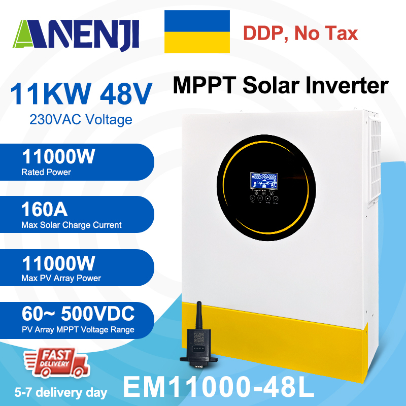 Ukraine DDP----11KW 48V MPPT Hybrid Solar Inverter 2 MPPT Dual PV Input 230VAC On/Off Grid Solar Inverter PV 60-500V 160A Solar Charger with external wifi RS232/RS485