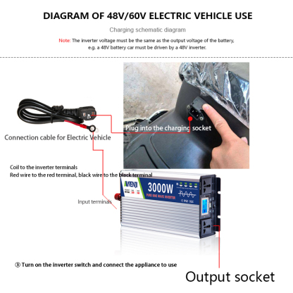 ANENJI Pure Sine Wave Inverter DC 3000W 12V 24V 48V AC 220Vac Power 3000W Car Inverter Converte with LED Display