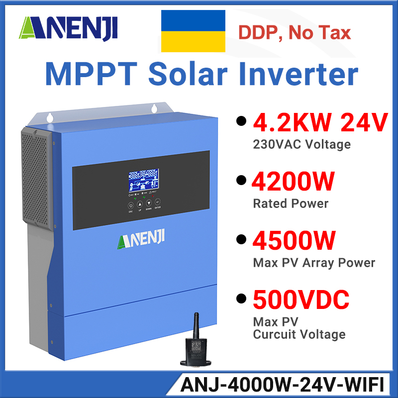 Ukraine Delivery Directly----ANENJI 4200W MPPT Hybrid Solar Inverter 4.2KW 24V On/Off Grid Photovoltaic Inverter 230VAC 100A Solar Charge Controller for PV 60-500V