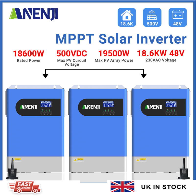 UK WAREHOUSE---ANENJI 18.6KW Hybrid Solar Inverter Parallel 48V 230VAC 1/3 Phase Pure Sine Wave MPPT 120A Solar Charger PV 500VDC with WIFI for Home