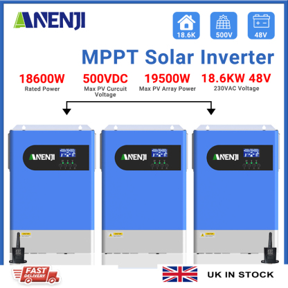 UK WAREHOUSE---ANENJI 18.6KW Hybrid Solar Inverter Parallel 48V 230VAC 1/3 Phase Pure Sine Wave MPPT 120A Solar Charger PV 500VDC with WIFI for Home