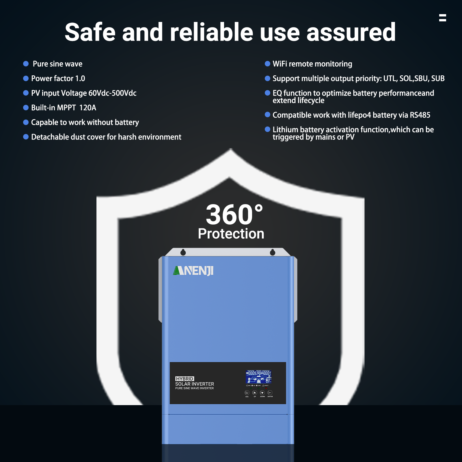 UK WAREHOUSE--ANENJI 6.2KW 48V Hybrid Solar Inverter 230V MPPT On Grid Off Grid Solar Inverter Pure Sine 120A Solar Charge Controller for PV Panels