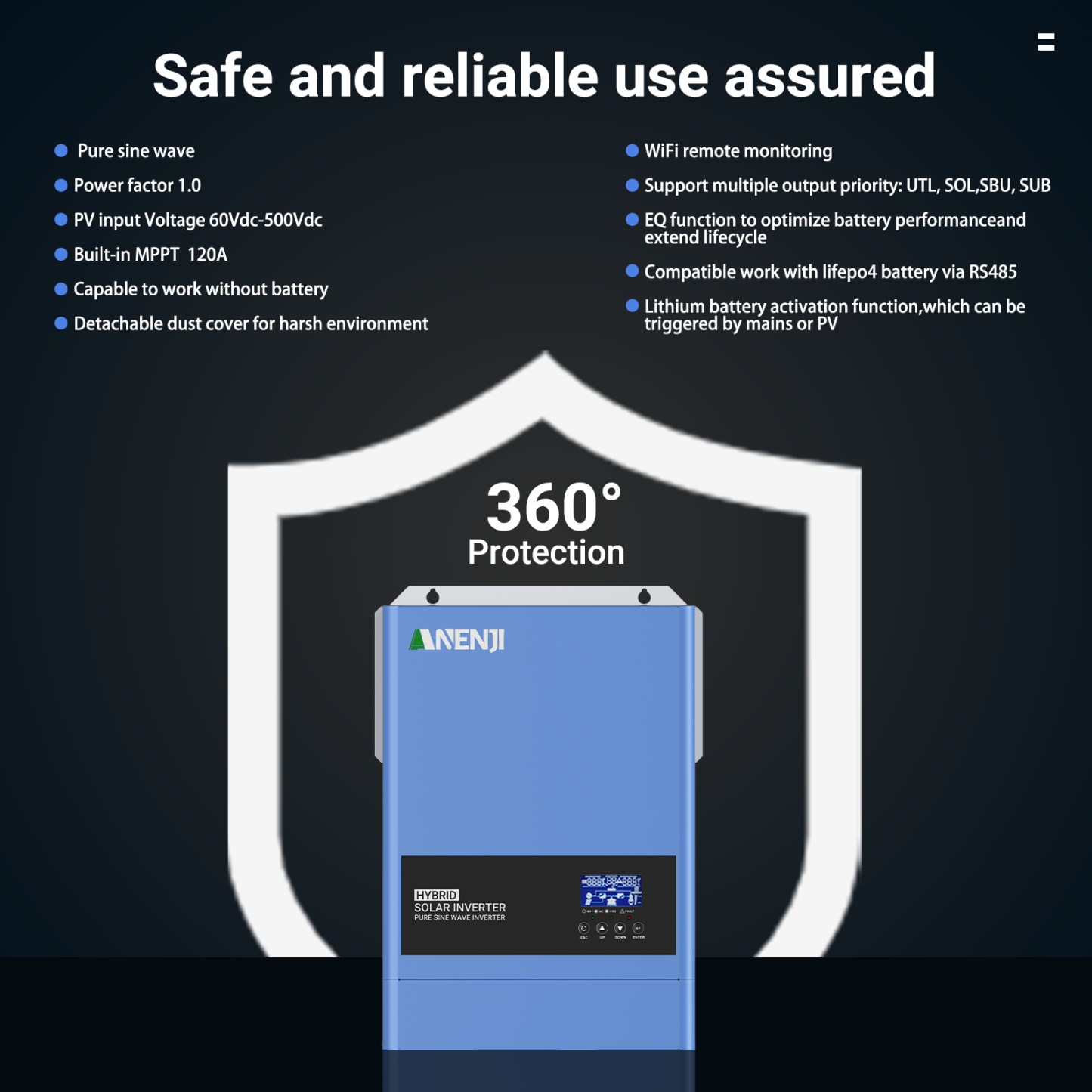 UK WAREHOUSE--ANENJI 6.2KW 48V Hybrid Solar Inverter 230V MPPT On Grid Off Grid Solar Inverter Pure Sine 120A Solar Charge Controller for PV Panels