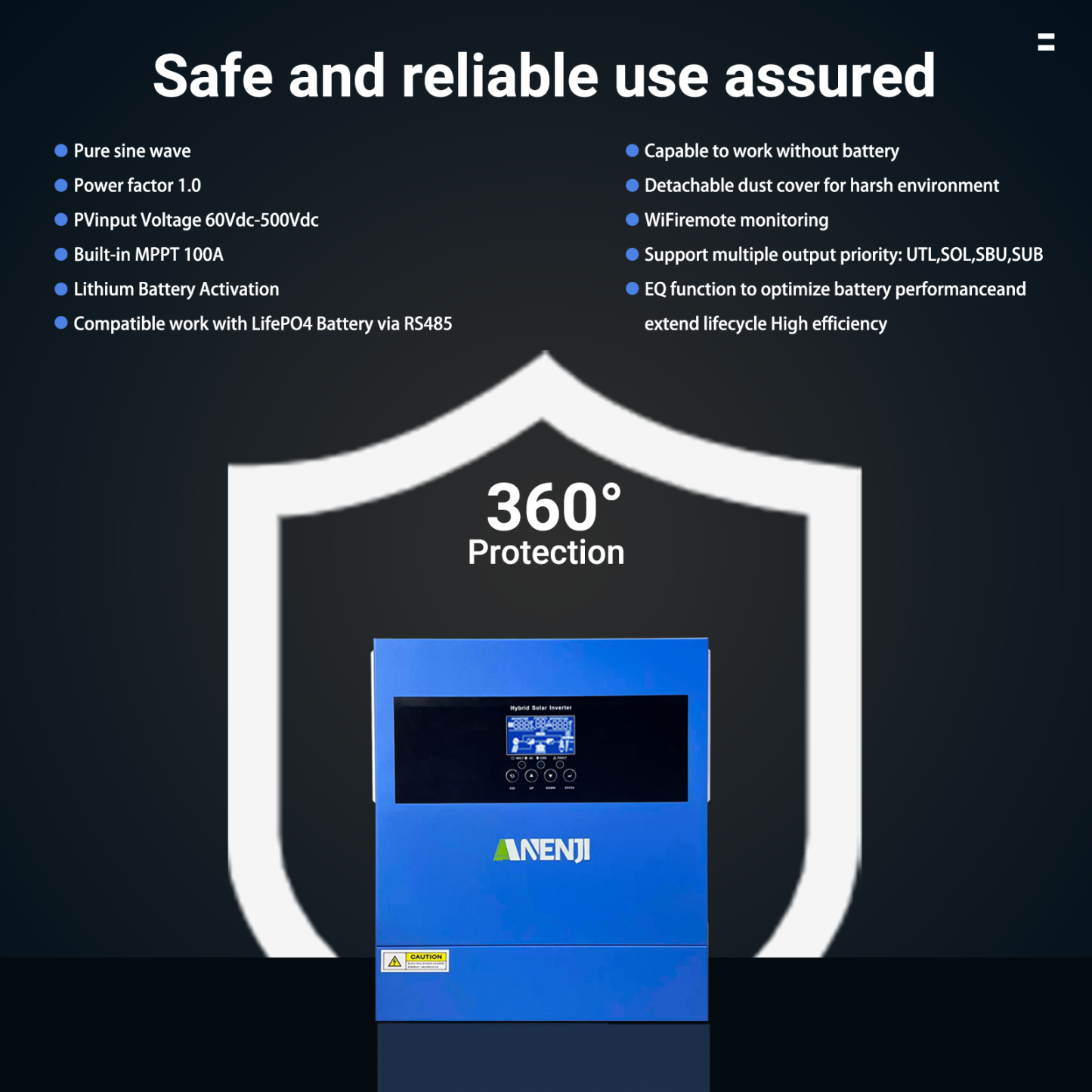 UK WAREHOUSE--ANENJI 4200W MPPT Hybrid Solar Inverter 4.2KW 24V On/Off Grid Photovoltaic Inverter 230VAC 100A Solar Charge Controller for PV 60-500V