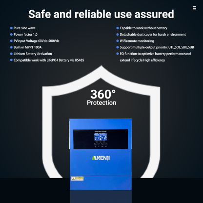 UK WAREHOUSE--ANENJI 4200W MPPT Hybrid Solar Inverter 4.2KW 24V On/Off Grid Photovoltaic Inverter 230VAC 100A Solar Charge Controller for PV 60-500V