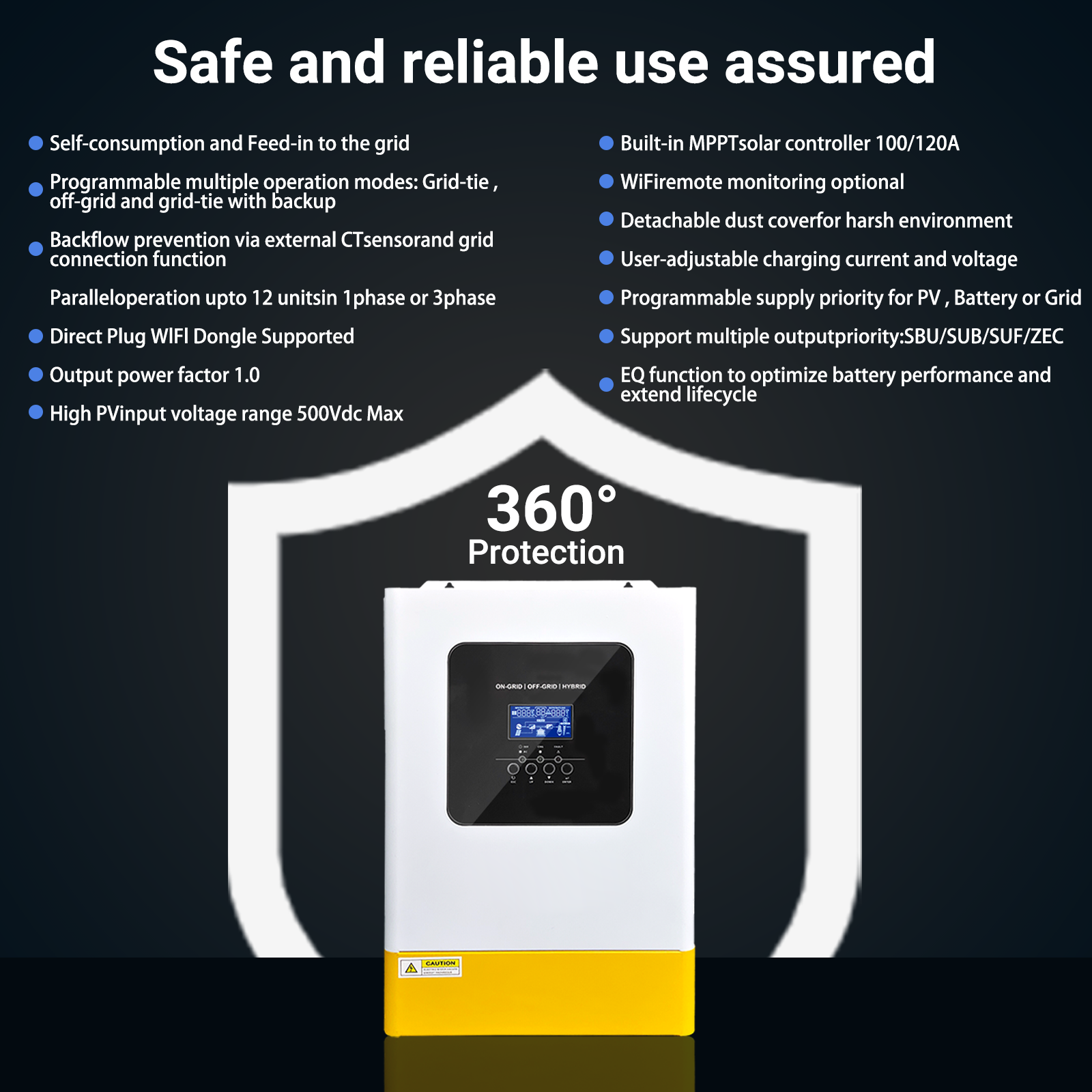 UK WAREHOUSE--ANENJI 6.2KW Hybrid Solar Inverter 48V 230VAC Photovoltaic Parallel 3-Phase Inverter Off Grid Tie Built in 120A MPPT Solar Charge Controller PV 500V