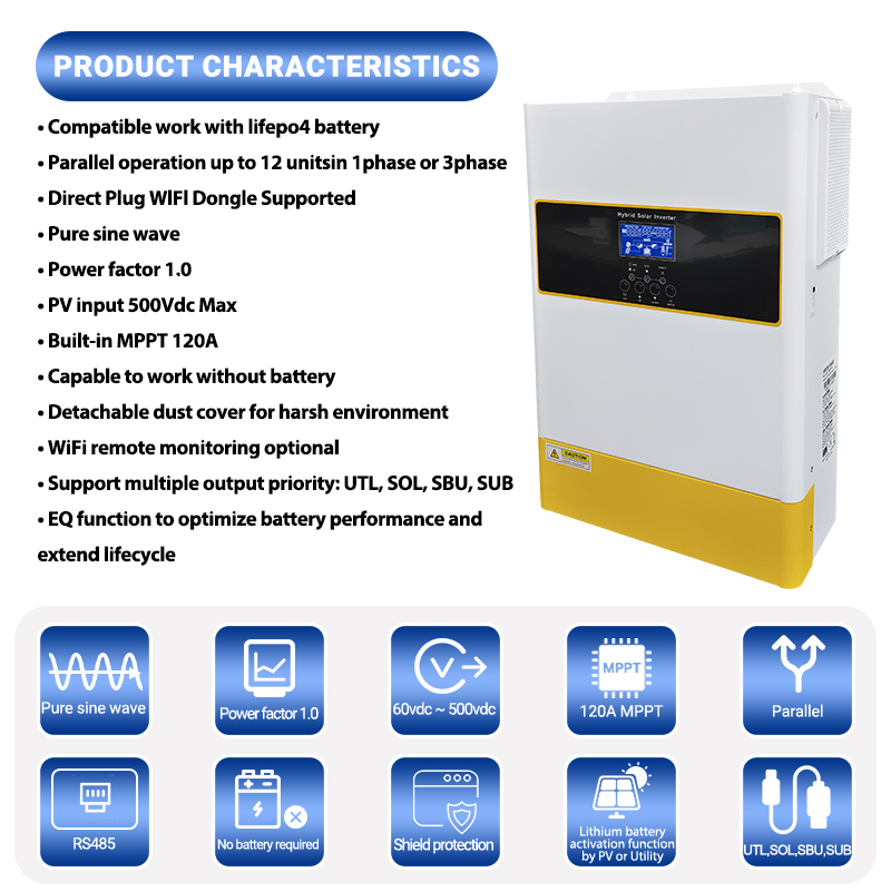 ANENJI 6.2KW Parallel Hybrid Solar Inverter 48V MPPT Inverter 230VAC Pure Sine wave 120A Solar Charger RS485/232 with wifi PV 60-500VDC