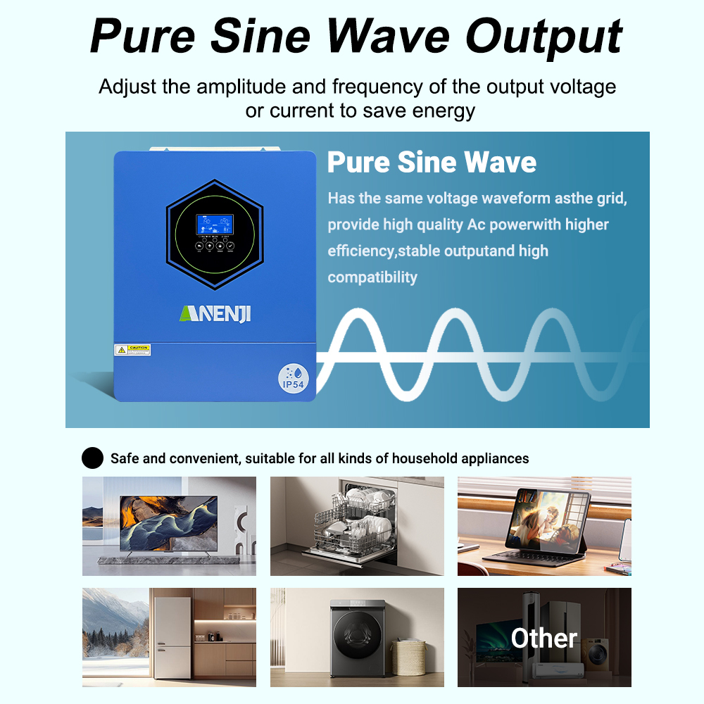Ukraine Delivery Directly----ANENJI 4200W 4.2KW MPPT Hybrid Solar Inverter 24V On/Off Grid Dual Output Inverter 230VAC 120A Solar Charge Controller for PV 60-500V with IP54