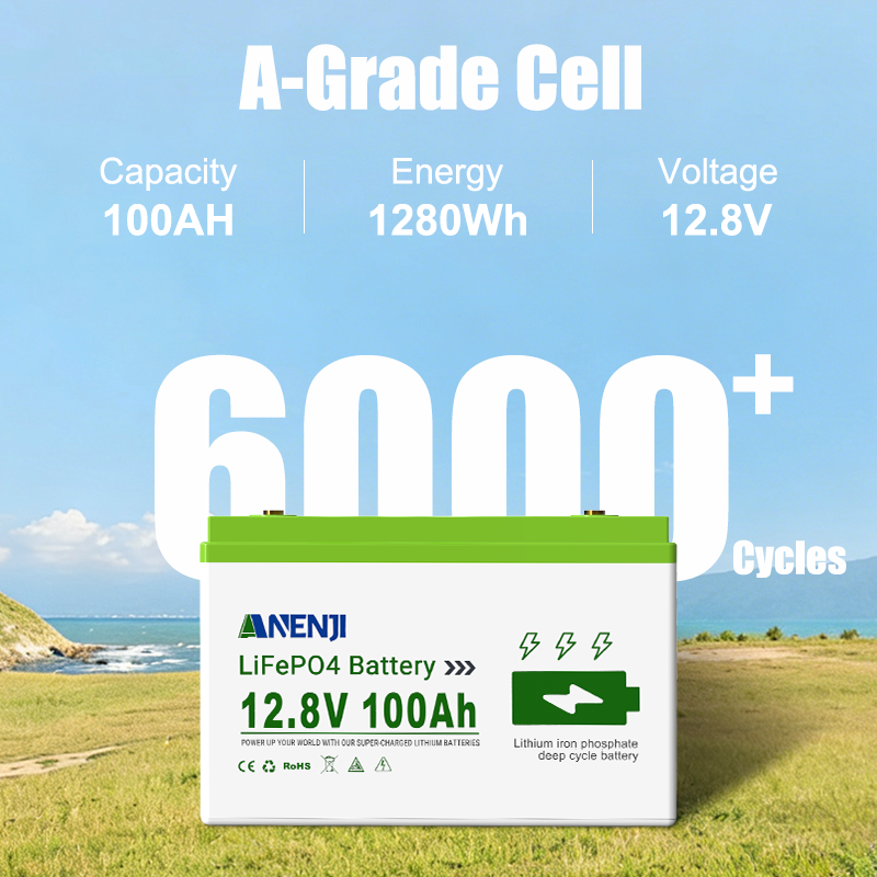 USA WAREHOUSE--ANENJI 12V 100Ah 1280WH LiFePO4 Battery RV Boot Solar Golf Cart Battery Built-in BMS Grade Lithium Iron Phosphate Off-Road Off-grid