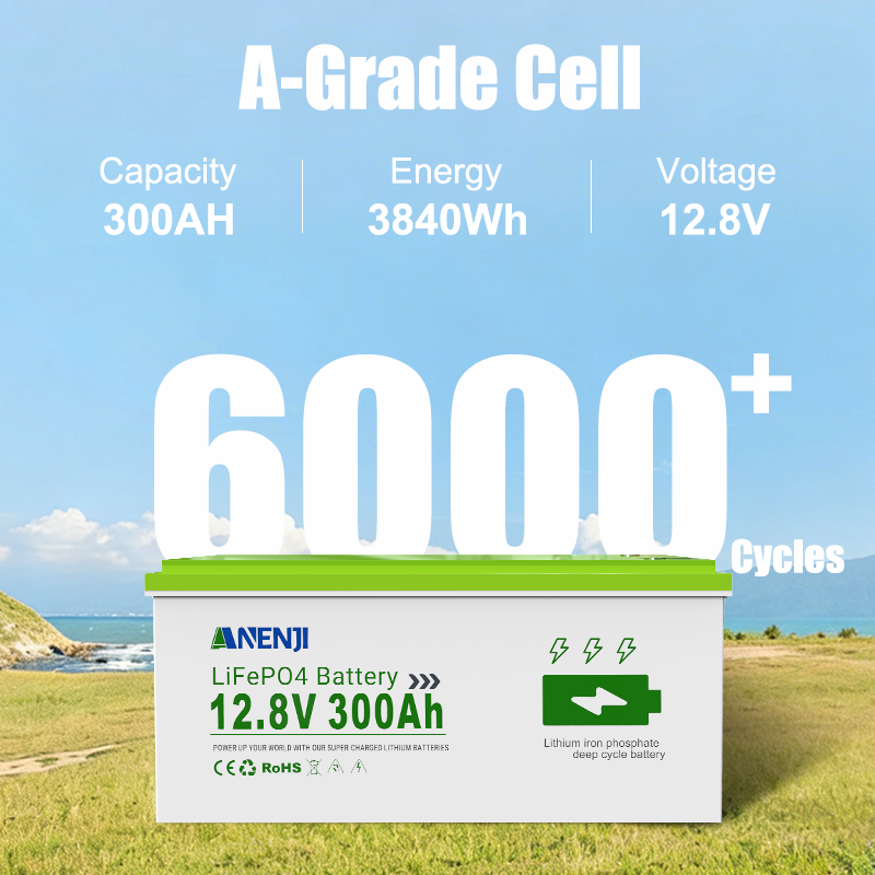 USA WAREHOUSE--ANENJI 12.8V 300Ah 3.84KWH LiFePO4 Battery RV Boot Solar Golf Cart Battery Built-in BMS Grade Lithium Iron Phosphate Off-Road Off-grid