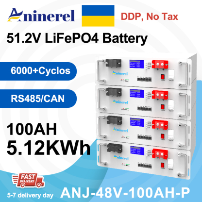 Ukraine Delivery Directly----Aninerel  51.2V 100Ah Powerwall 5KWh LiFePO4 Rack-mounted Battery Built-in 16S 100A BMS CAN RS485 6000+ Cycle for Solar Planes Off/On Grid for Home