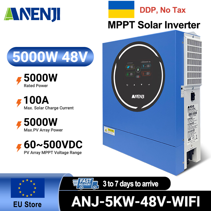 Ukraine Delivery Directly----Anenji 5000W 5KW 48V Hybrid Solar Inverter On grid Off grid Inverter with WIFI 100A MPPT Dual Outputs 