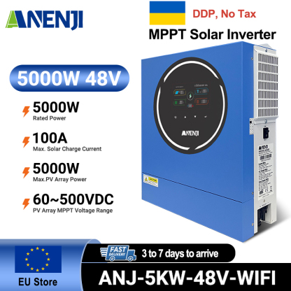 Ukraine Delivery Directly----Anenji 5000W 5KW 48V Hybrid Solar Inverter On grid Off grid Inverter with WIFI 100A MPPT Dual Outputs 