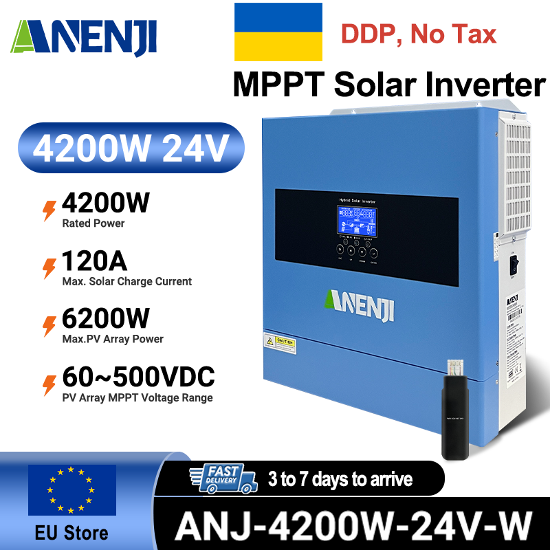 Ukraine Delivery Directly----ANENJI 4200W MPPT Hybrid Solar Inverter 4.2KW 24V On/Off Grid Photovoltaic Inverter 230VAC 100A Solar Charge Controller for PV 60-500V