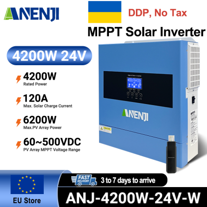 Ukraine Delivery Directly----ANENJI 4200W MPPT Hybrid Solar Inverter 4.2KW 24V On/Off Grid Photovoltaic Inverter 230VAC 100A Solar Charge Controller for PV 60-500V