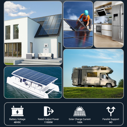 11KW Hybrid Solar Inverter 48V 230VAC Photovoltaic Inverter Off Grid Tie Built in 160A Dual MPPT Solar Charge Controller PV 500V
