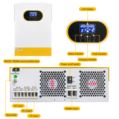 6.2KW Hybrid Solar Inverter MPPT 48V Photovoltaic Inverter 230VAC Pure Sine Off Grid PV 500V 120A Solar Charge Controller