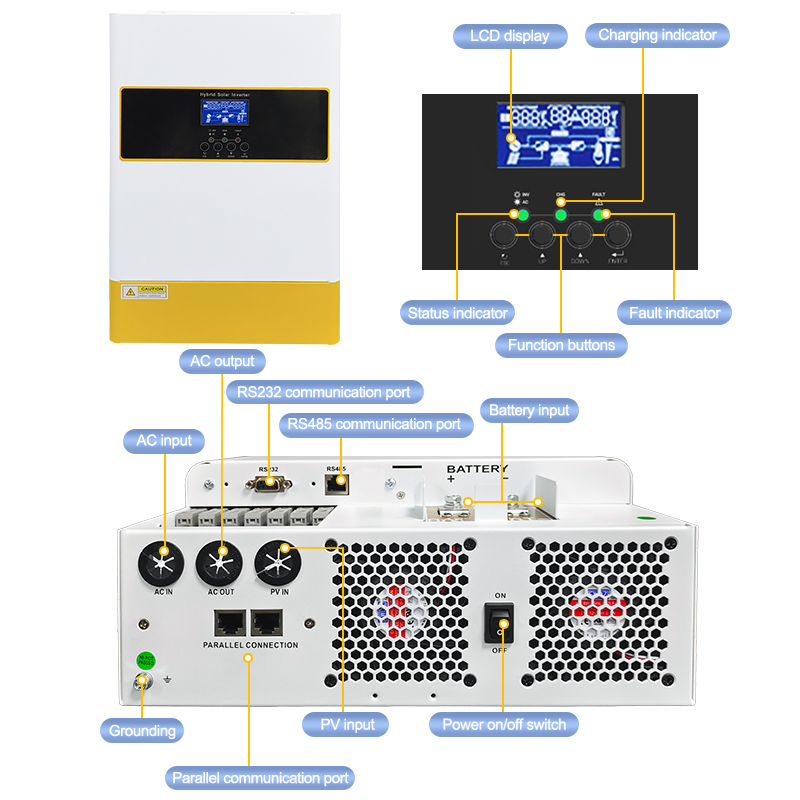 ANENJI 6.2KW Parallel Hybrid Solar Inverter 48V MPPT Inverter 230VAC Pure Sine wave 120A Solar Charger RS485/232 with wifi PV 60-500VDC