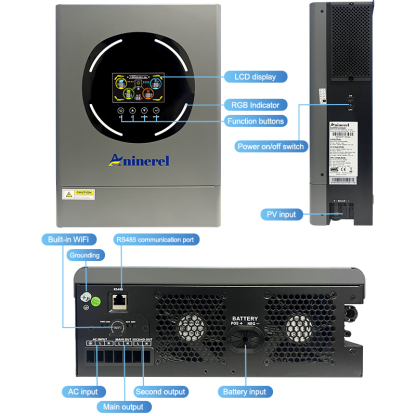 Aninerel 6.2KW 6200W MPPT Hybrid Solar Inverter 48V On/Off Grid Dual Output Inverter 230VAC 120A Solar Charge Controller for PV 60-500V