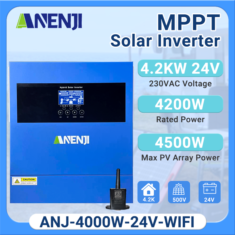 ANENJI 4200W MPPT Hybrid Solar Inverter 4.2KW 24V On/Off Grid Photovoltaic Inverter 230VAC 100A Solar Charge Controller for PV 60-500V