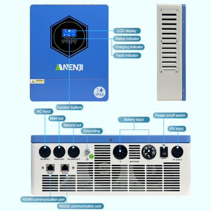 Ukraine Delivery Directly----ANENJI 4200W 4.2KW MPPT Hybrid Solar Inverter 24V On/Off Grid Dual Output Inverter 230VAC 120A Solar Charge Controller for PV 60-500V with IP54