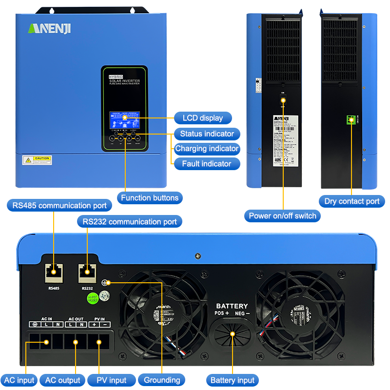 USA WAREHOUSE--ANENJI 4.2KW 24V 110/120V Off grid Inverter Pure Sine Wave MPPT Solar Charging Built in MPPT 120A Hybrid Inverter Home Inversor