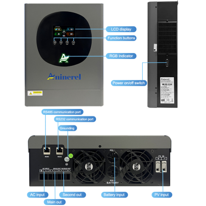 Ukraine Delivery Directly----Aninerel 6.2KW 6200W MPPT Hybrid Solar Inverter 48V On/Off Grid Dual Output Inverter 230VAC 120A Solar Charge Controller for PV 60-500V