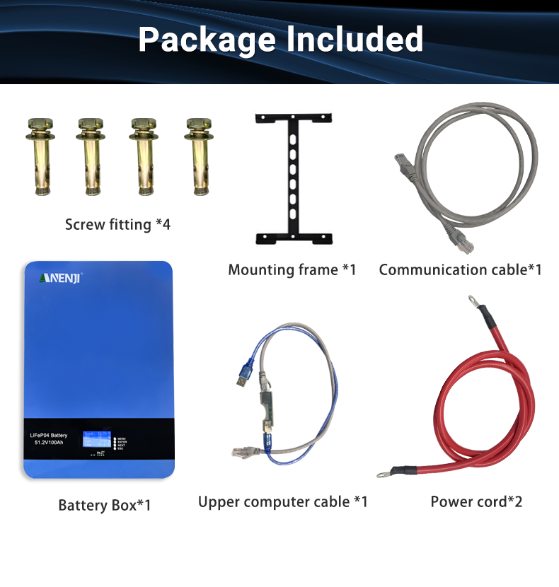 ANENJI 51.2V 100Ah Powerwall 5KWh LiFePO4Wall-Mounted Battery Built-in 16S 100A BMS CAN RS485 6000+ Cycle for Solar Planes Off/On Grid for Home