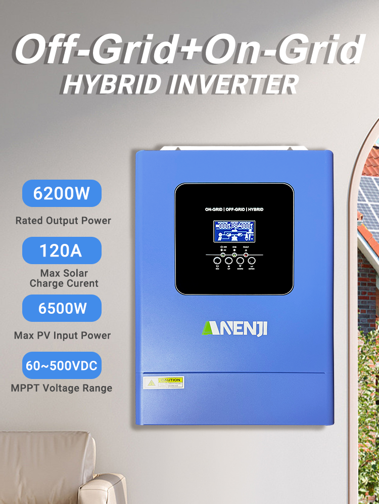 ANENJI 6.2KW Hybrid Solar Inverter 48V 230VAC Photovoltaic Parallel 3-Phase Inverter Off Grid Tie Built in 120A MPPT Solar Charge Controller PV 500V