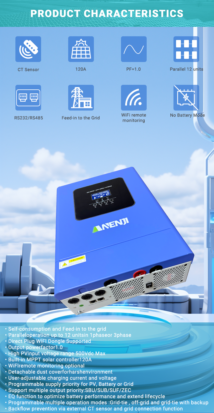ANENJI 6.2KW Hybrid Solar Inverter 48V 230VAC Photovoltaic Parallel 3-Phase Inverter Off Grid Tie Built in 120A MPPT Solar Charge Controller PV 500V