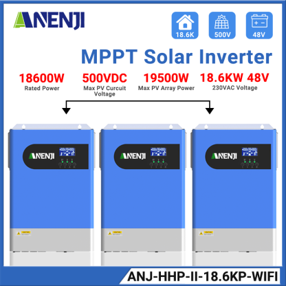ANENJI 18.6KW Hybrid Solar Inverter Parallel 48V 230VAC 1/3 Phase Pure Sine Wave MPPT 120A Solar Charger PV 500VDC with WIFI for Home