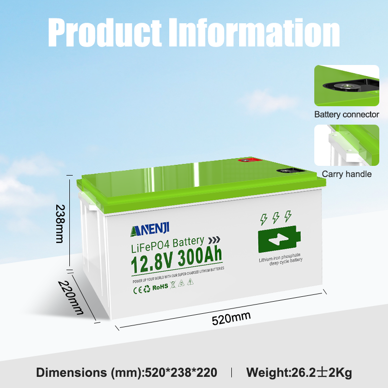 USA WAREHOUSE--ANENJI 12.8V 300Ah 3.84KWH LiFePO4 Battery RV Boot Solar Golf Cart Battery Built-in BMS Grade Lithium Iron Phosphate Off-Road Off-grid