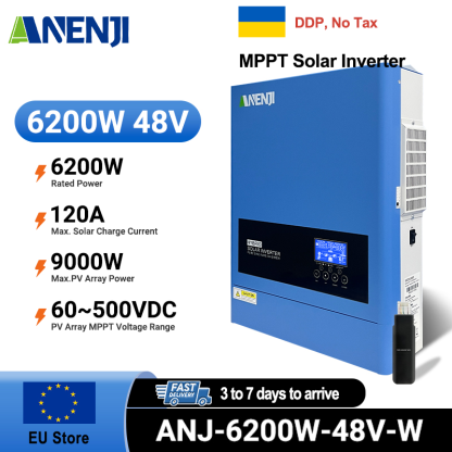Ukraine Delivery Directly----ANENJI 6.2KW 48V Hybrid Solar Inverter 230V MPPT On Grid Off Grid Solar Inverter Pure Sine 120A Solar Charge Controller for PV Panels
