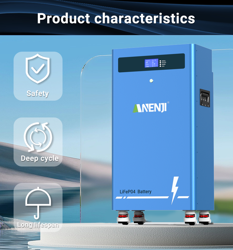 ANENJI 51.2V 300Ah Powerwall 15KWh LiFePO4 Stacked Battery Built-in BMS CAN RS485 6000+ Cycle for Solar Planes Off/On Grid for Home