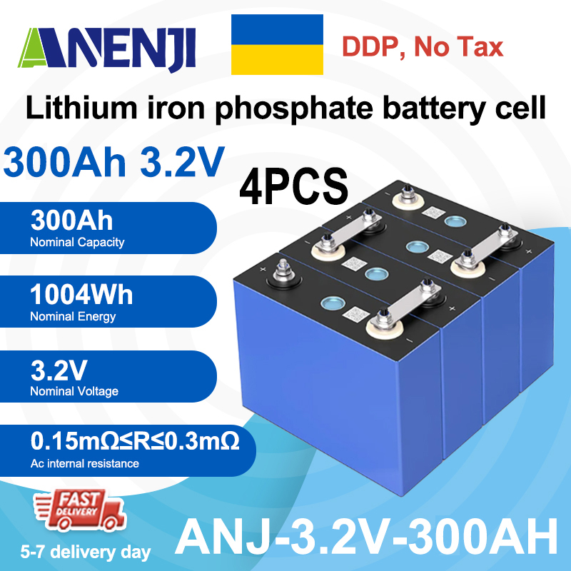 Ukraine DDP----ANENJI 3.2V 300Ah lifepo4 battery cell lithium iron phosphate battery lifepo4 Battery cells (4pcs per Carton)