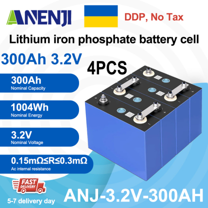 Ukraine DDP----ANENJI 3.2V 300Ah lifepo4 battery cell lithium iron phosphate battery lifepo4 Battery cells (4pcs per Carton)