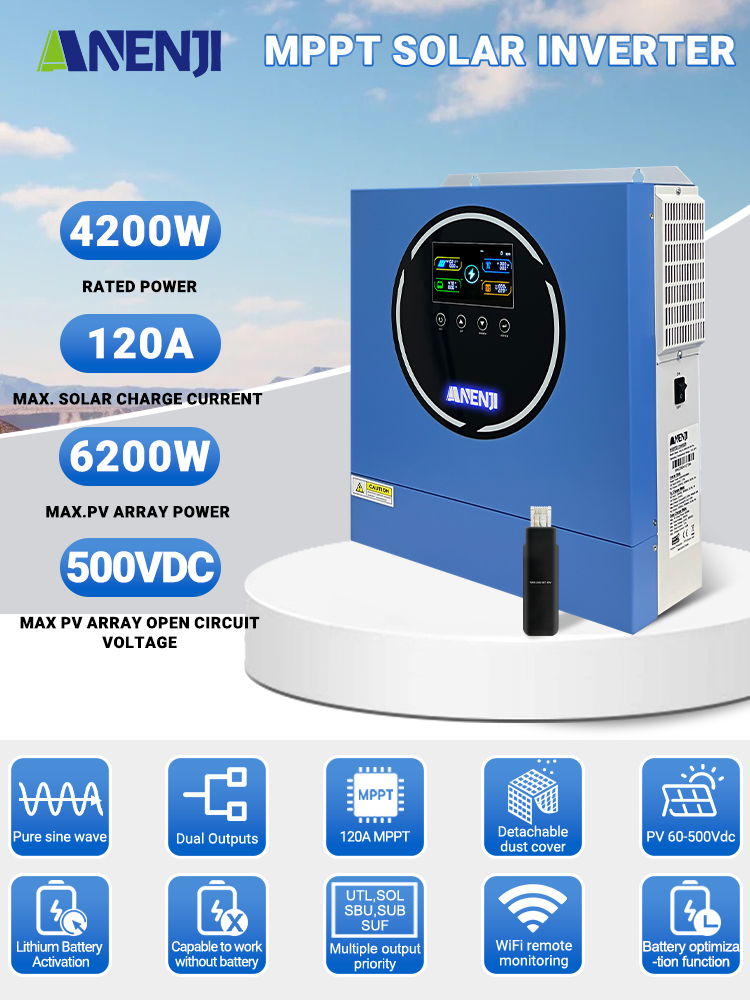 Ukraine Delivery Directly----Pre-Sale ANENJI 4200W 4.2KW MPPT Hybrid Solar Inverter 24V On/Off Grid Dual Output Inverter 230VAC 120A Solar Charge Controller for PV 60-500V