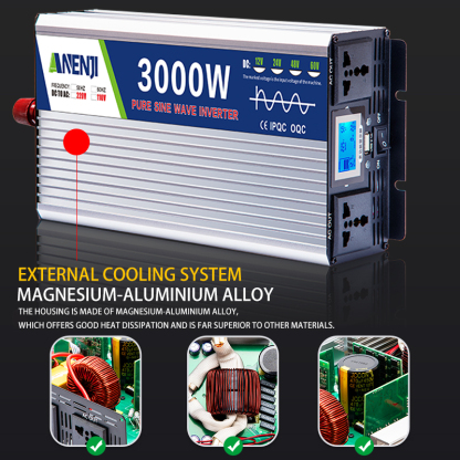 ANENJI Pure Sine Wave Inverter DC 3000W 12V 24V 48V AC 220Vac Power 3000W Car Inverter Converte with LED Display