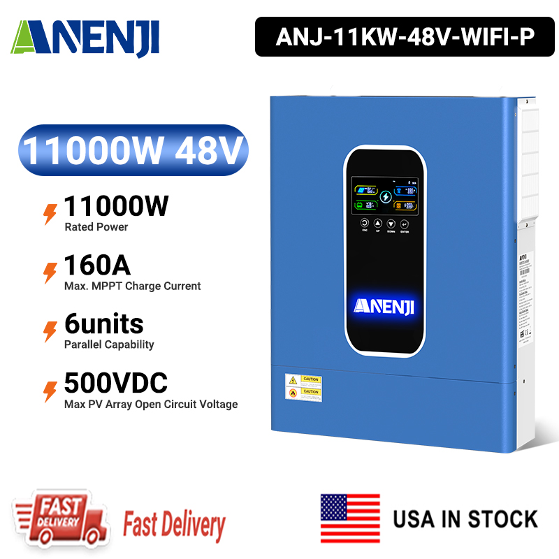 USA WAREHOUSE----ANENJI 33KW 48V MPPT Hybrid Solar Inverter 230VAC Hybrid Grid Off-grid+ On-grid 160A Dual MPPT Charger 500Vdc 48Vdc WIFI BMS Support Pure Sine Wave and Parallel Function for  6 unit Max