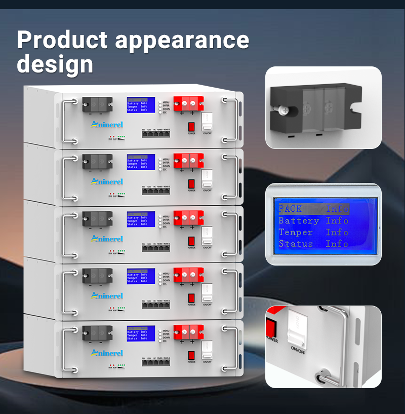 Aninerel  51.2V 100Ah Powerwall 5KWh LiFePO4 Rack-mounted Battery Built-in 16S 100A BMS CAN RS485 6000+ Cycle for Solar Planes Off/On Grid for Home