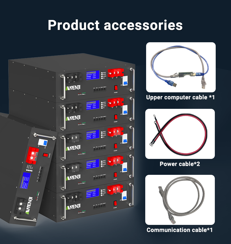 ANENJI 51.2V 100Ah Powerwall 5KWh LiFePO4 Rack-mounted Battery Built-in 16S 100A BMS CAN RS485 6000+ Cycle for Solar Planes Off/On Grid for Home