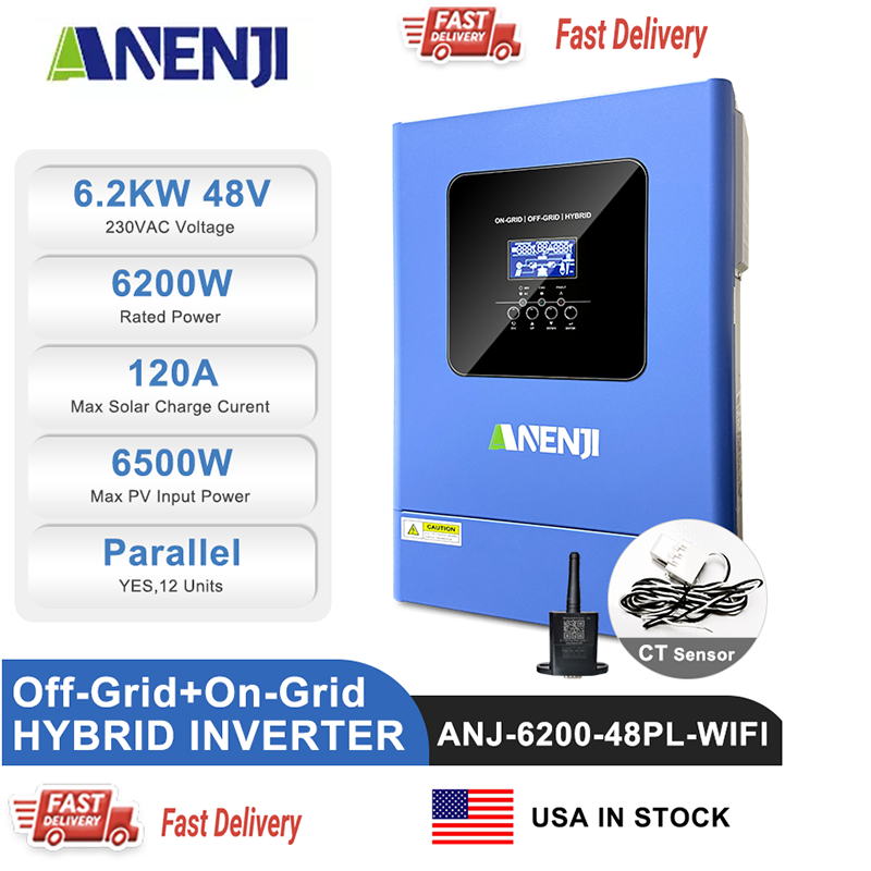 USA WAREHOUSE----ANENJI 18.6KW Hybrid Solar Inverter 48V 230VAC Photovoltaic Parallel 3-Phase Inverter Off Grid Tie Built in 120A MPPT Solar Charge Controller PV 500V